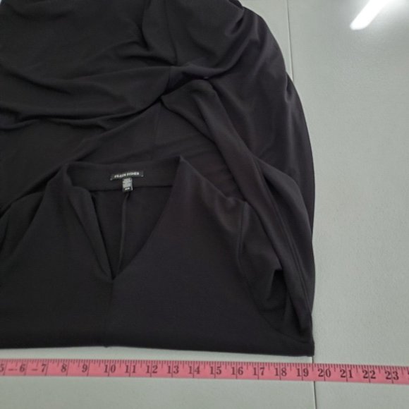 Eileen Fisher Womens Solid Black Midi Dress Size M Long Sleeve V Neck Minimalist - Picture 7 of 10